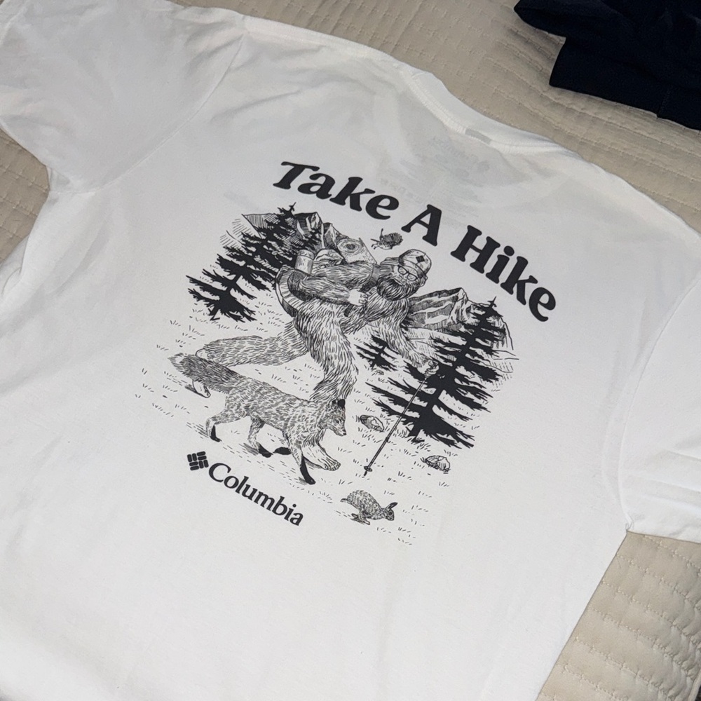 Columbia White 'Take A Hike' Graphic Short Sleeve Tee